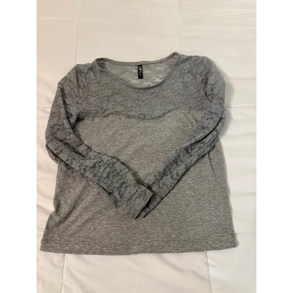 Splash Womens Heather Grey Floral Lace Yoke Long Sleeve Top Plus Size 1X